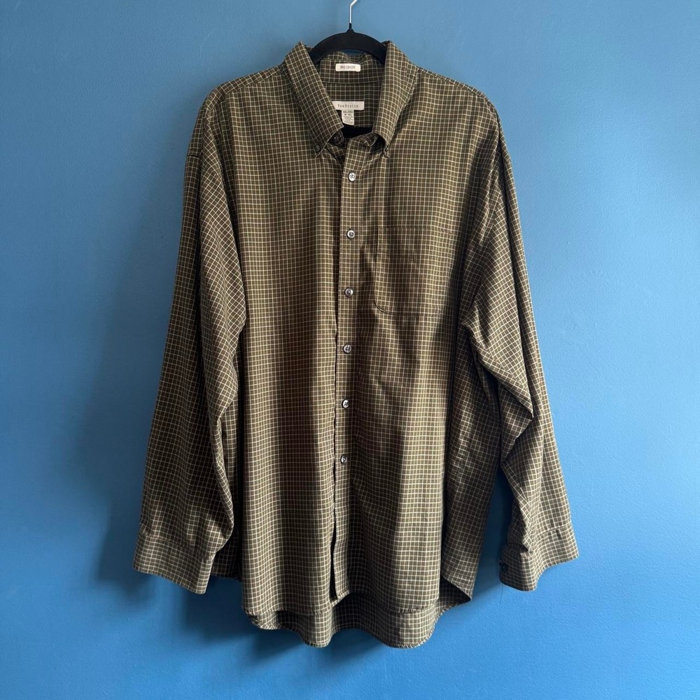 Vintage Check Button Up Shirt Men's Size XXL 18-18 1/2 Van Heusen Collared Work